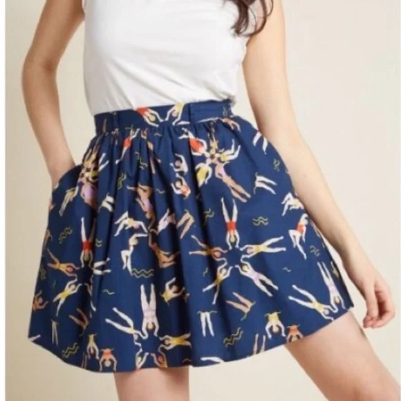 ModCloth Synchronized Swimmers Mini Skirt Blue Sz L - Picture 1 of 5